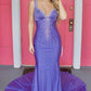 Rose Red V-neck Beading Mermaid Prom Dress with Side Slit gh2587