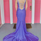 Rose Red V-neck Beading Mermaid Prom Dress with Side Slit gh2587