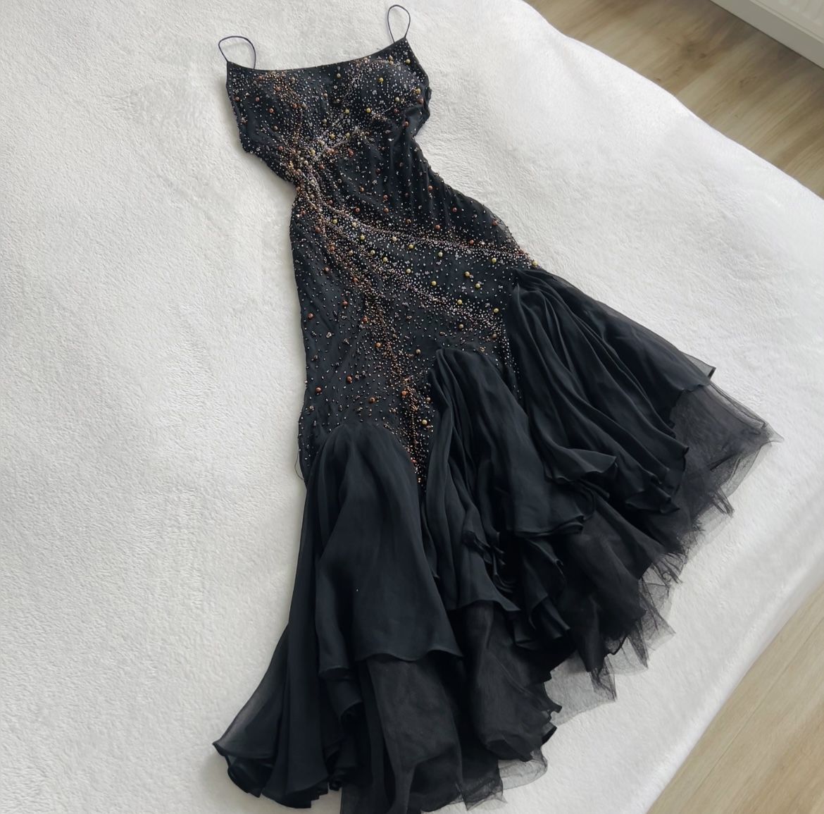 Girlhomeshops-Black gorgeous exquisite beaded long chiffon Prom Dress evening dress party dress gh5265