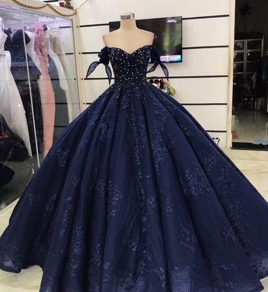 Robe de soirée longue en tulle bleu brillant à fleurs élégantes gh3342