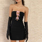 Girlhomeshops-Black and pink bow short satin homecoming dress gh5259