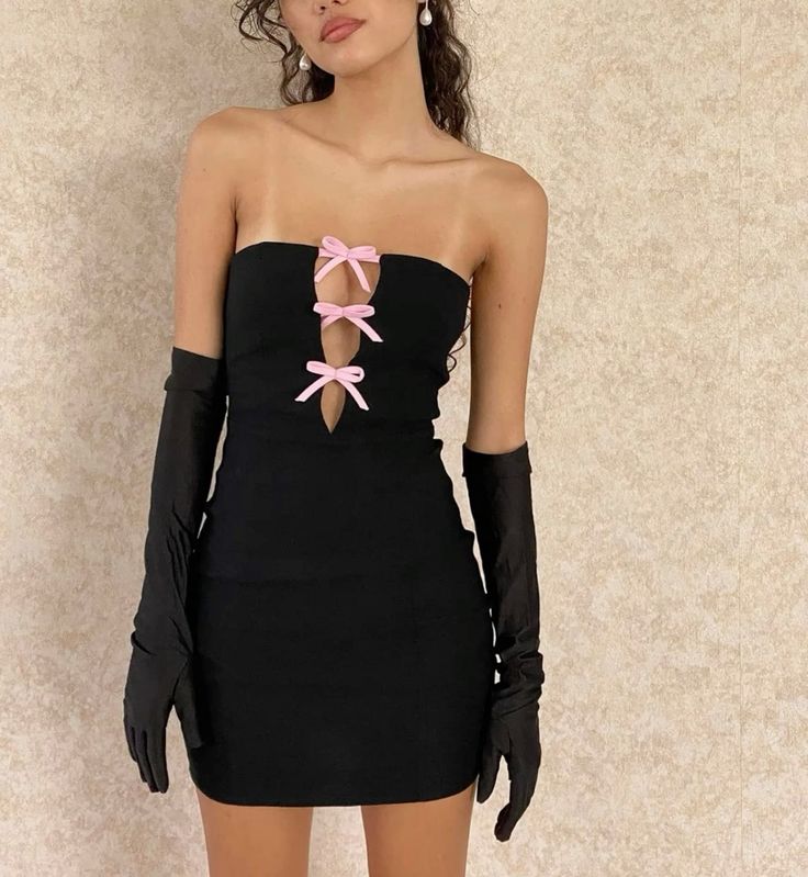 Girlhomeshops-Black and pink bow short satin homecoming dress gh5259