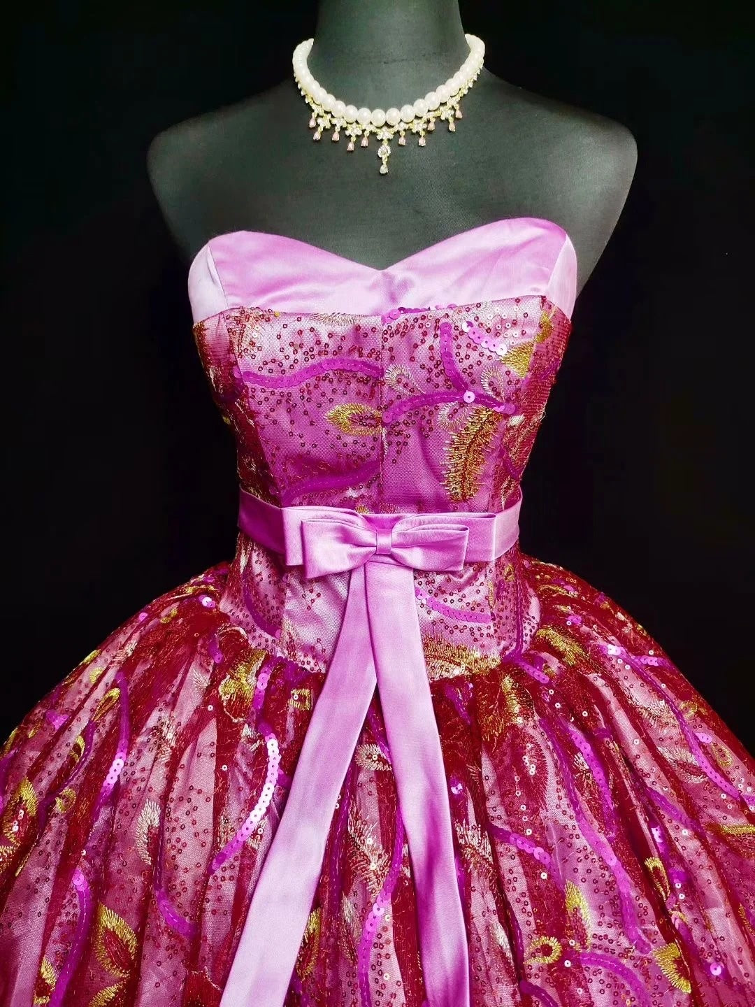 girlhomeshops-Pink Delicate Beaded Long Tulle Ball Gown gh6290