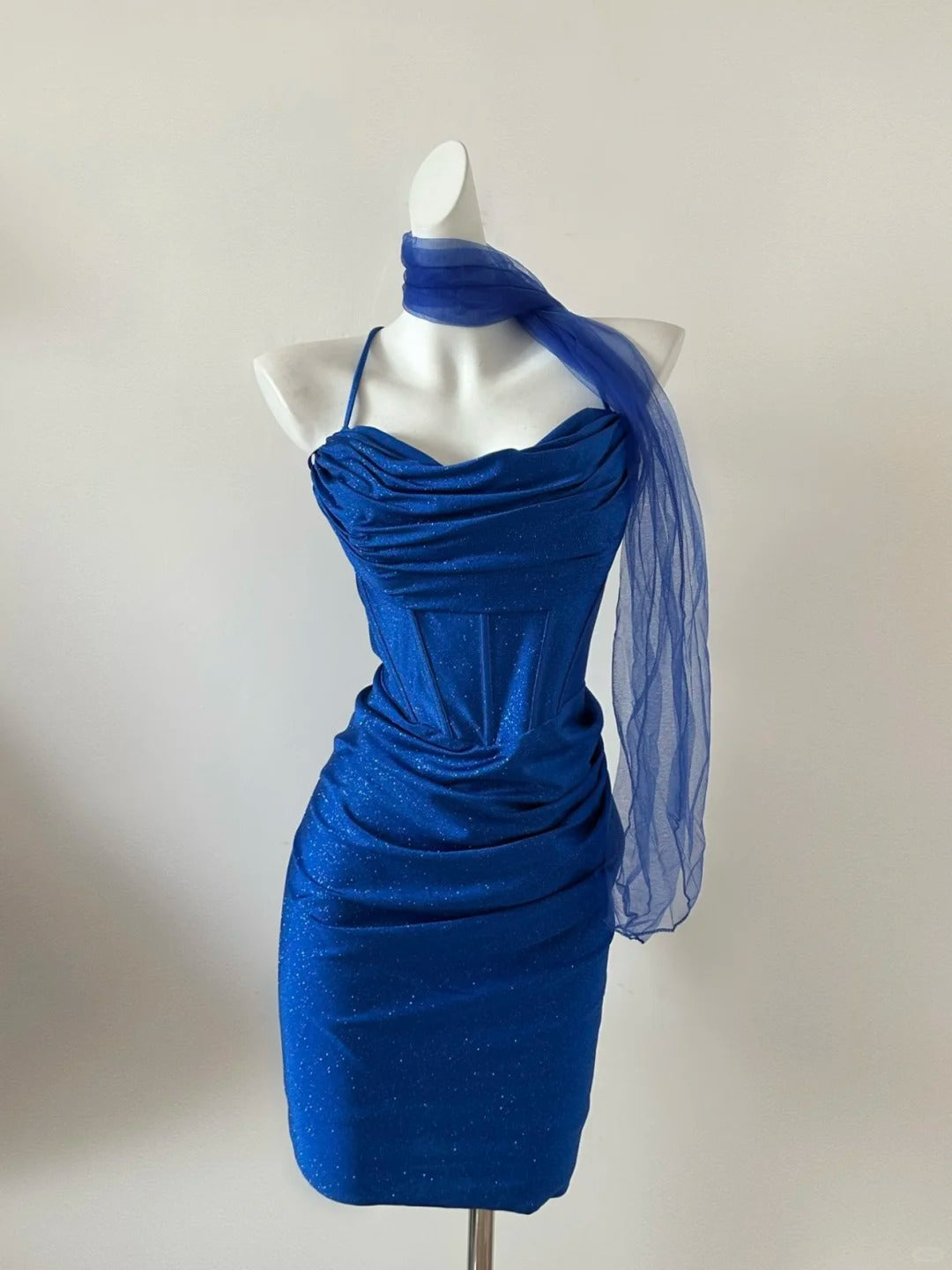 Blue Sparkling Homecoming Dress Short Satin Prom Dress Evening Dress Party Dress gh4479
