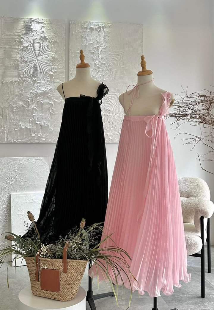 girlhomeshops – Langes Chiffon-Reise-/Urlaubskleid mit Strapsen, Weiß/Blau/Rosa/Schwarz, gh5684