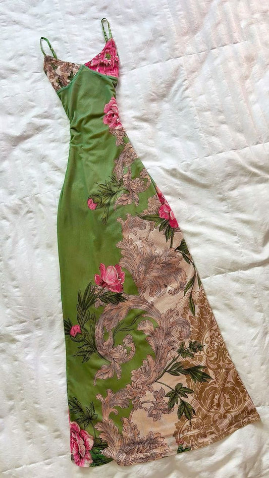 Robe de soirée rétro rouge écarlate à bretelles croisées, broderies or et losanges, motif losanges et garniture jacquard (gh6611)