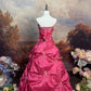 girlhomeshops-Pink Delicate Floral Long Satin Ball Gown gh6293