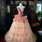 Girlhomeshops-Pink Delicate Floral Long Tulle Ball Gown gh5351