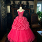 Girlhomeshops-PDark Pink Glitter Tulle Princess Long Formal Prom Dress gh5359