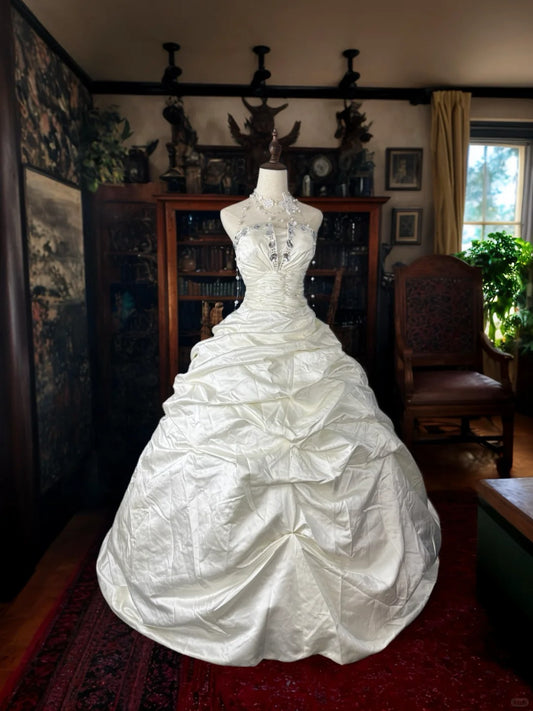 Girlhomeshops - Robe de mariée longue en satin blanc et perles, exquise, gh5352