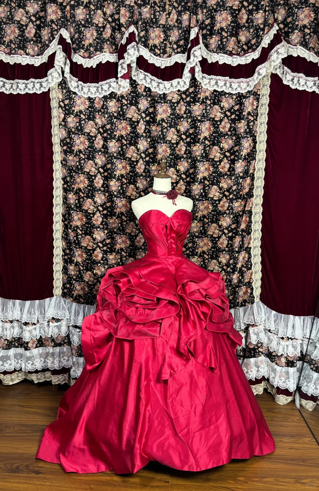 Robe de soirée longue en satin rose rouge gh4767