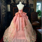 Girlhomeshops-Pink Delicate Floral Long Tulle Ball Gown gh5351