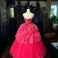 Girlhomeshops-PDark Pink Glitter Tulle Princess Long Formal Prom Dress gh5359