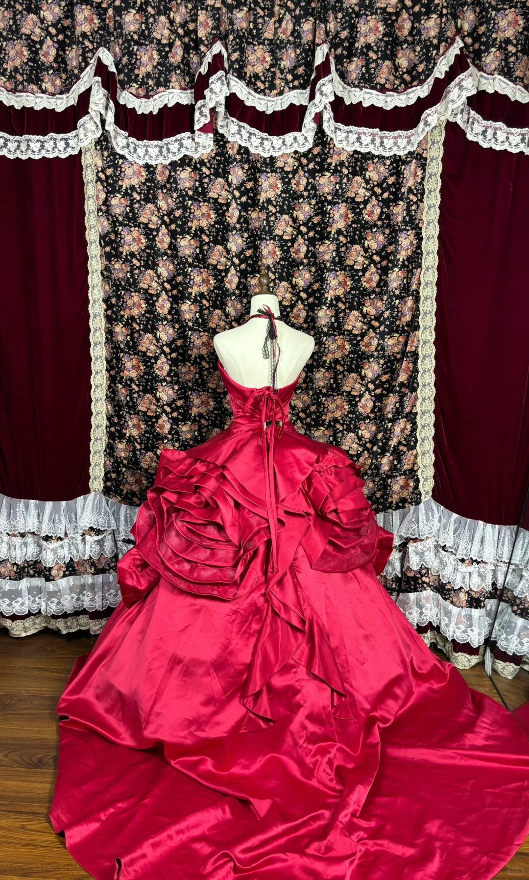 Robe de soirée longue en satin rose rouge gh4767