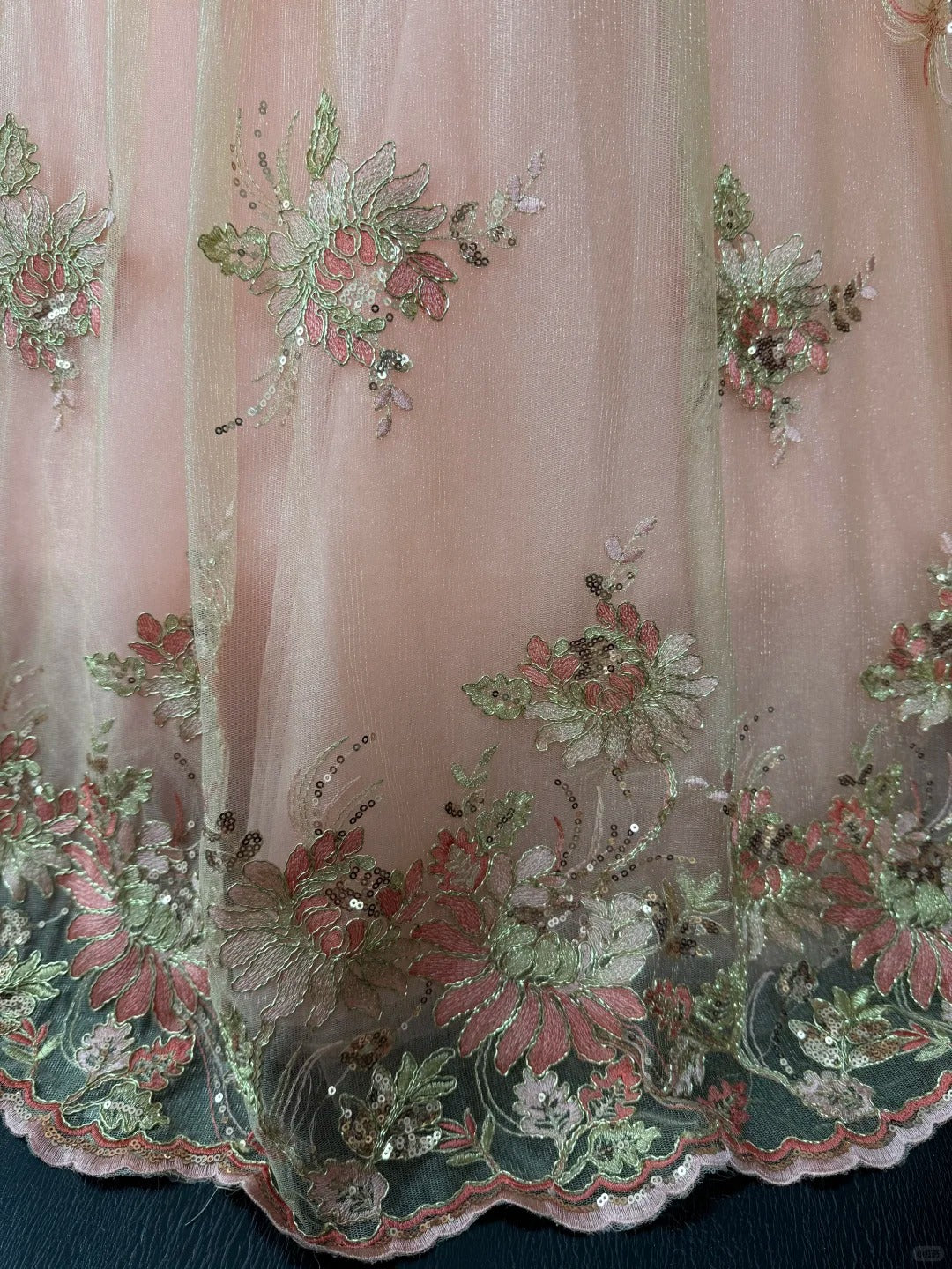 Girlhomeshops-Pink Delicate Floral Long Tulle Ball Gown gh5351