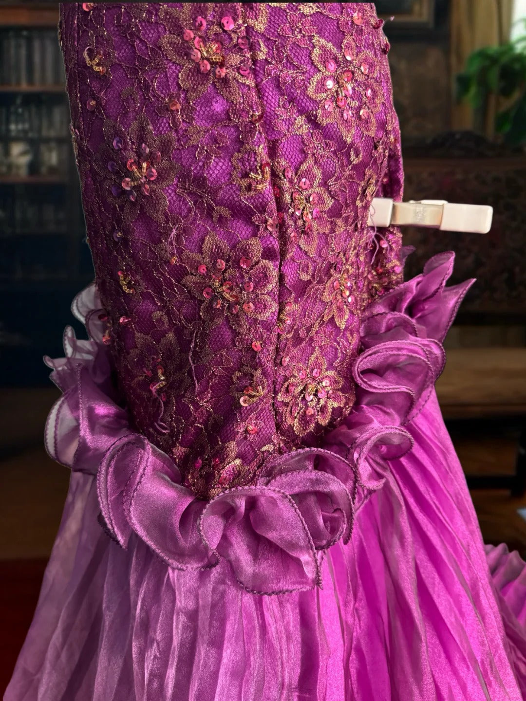 Girlhomeshops-Purple gorgeous floral exquisite beaded long satin tulle mermaid prom dress evening dress gh5353