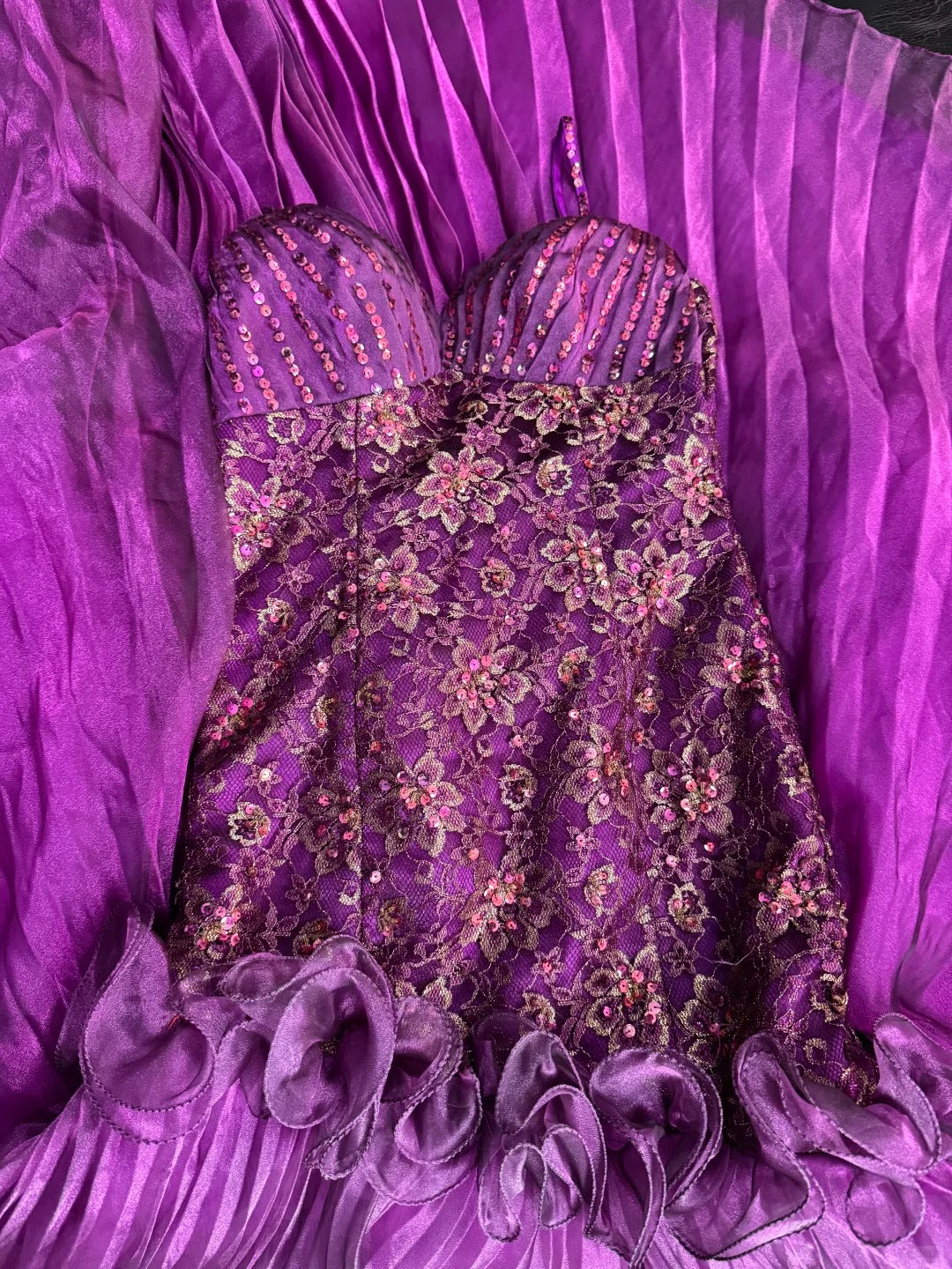 Girlhomeshops-Purple gorgeous floral exquisite beaded long satin tulle mermaid prom dress evening dress gh5353