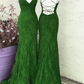 Green Fashion Elegant Lace Halter Long Mermaid Slim Ball Gown Evening Dress Wedding Party Dress gh3302