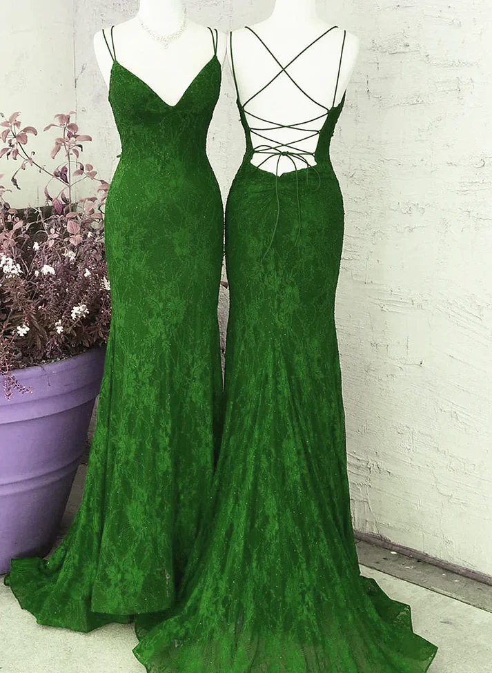 Green Fashion Elegant Lace Halter Long Mermaid Slim Ball Gown Evening Dress Wedding Party Dress gh3302