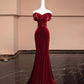 Burgundy Velvet Beading Elegant Fashion Long Mermaid Slim Prom Dress Evening Dress Party Dress gh4877
