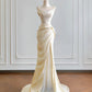 Girlhomeshops--✨Cream yellow long satin prom dress gh5480