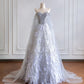 Girlhomeshops - Robe de mariée longue en tulle gris violet avec plumes et diamants, perles exquises, gh5486