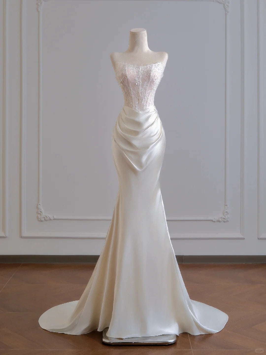 Girlhomeshops--✨Exquisites langes bodenlanges Satin-Ballkleid aus Spitze, Brautkleid gh5481