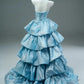 Robe de soirée élégante et brillante, bleu, longue, en satin, avec perles délicates, longueur au sol, à volants, robe de bal, robe de remise de diplôme, robe de Quinceañera, gh3841