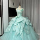 Robe de soirée longue en satin et tulle, vert menthe, magnifique, ornée de perles, gh4827