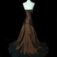 Brown & Black Gradient Satin One-shoulder Gown: Heavy Embroidery, Mermaid dress, High-end Evening Maxi Dress gh6587