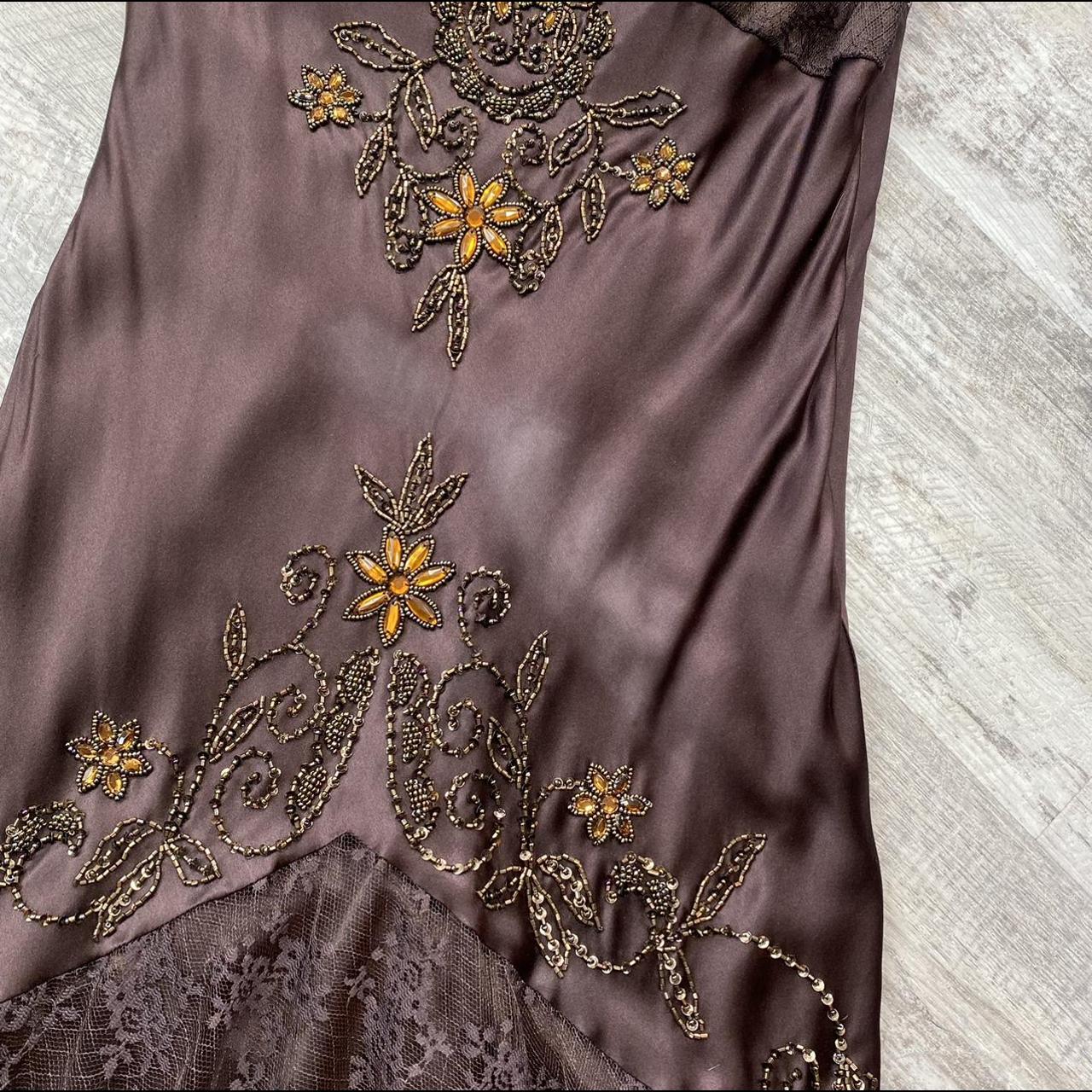 Brown Vintage Elegant Exquisite Floral Beading Spaghetti Strap Long Satin Lace Ball Gown Evening Dress Birthday Party Dress Prom Dress gh3831