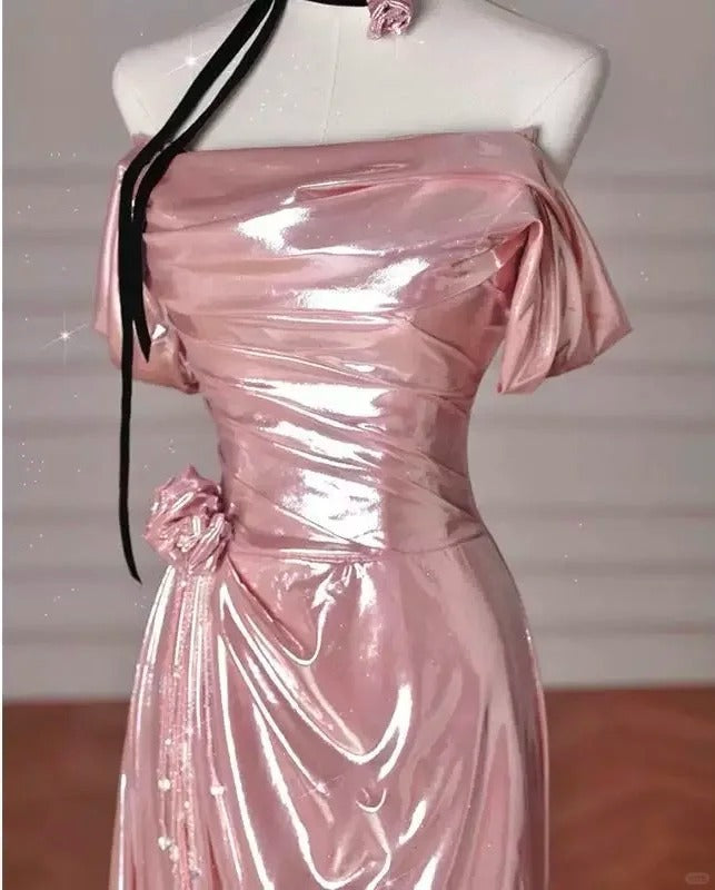 ✨Girlhomeshops-Pink Fashion Long Satin Mermaid Slim Fit Evening Dress Birthday Party Dress gh4990