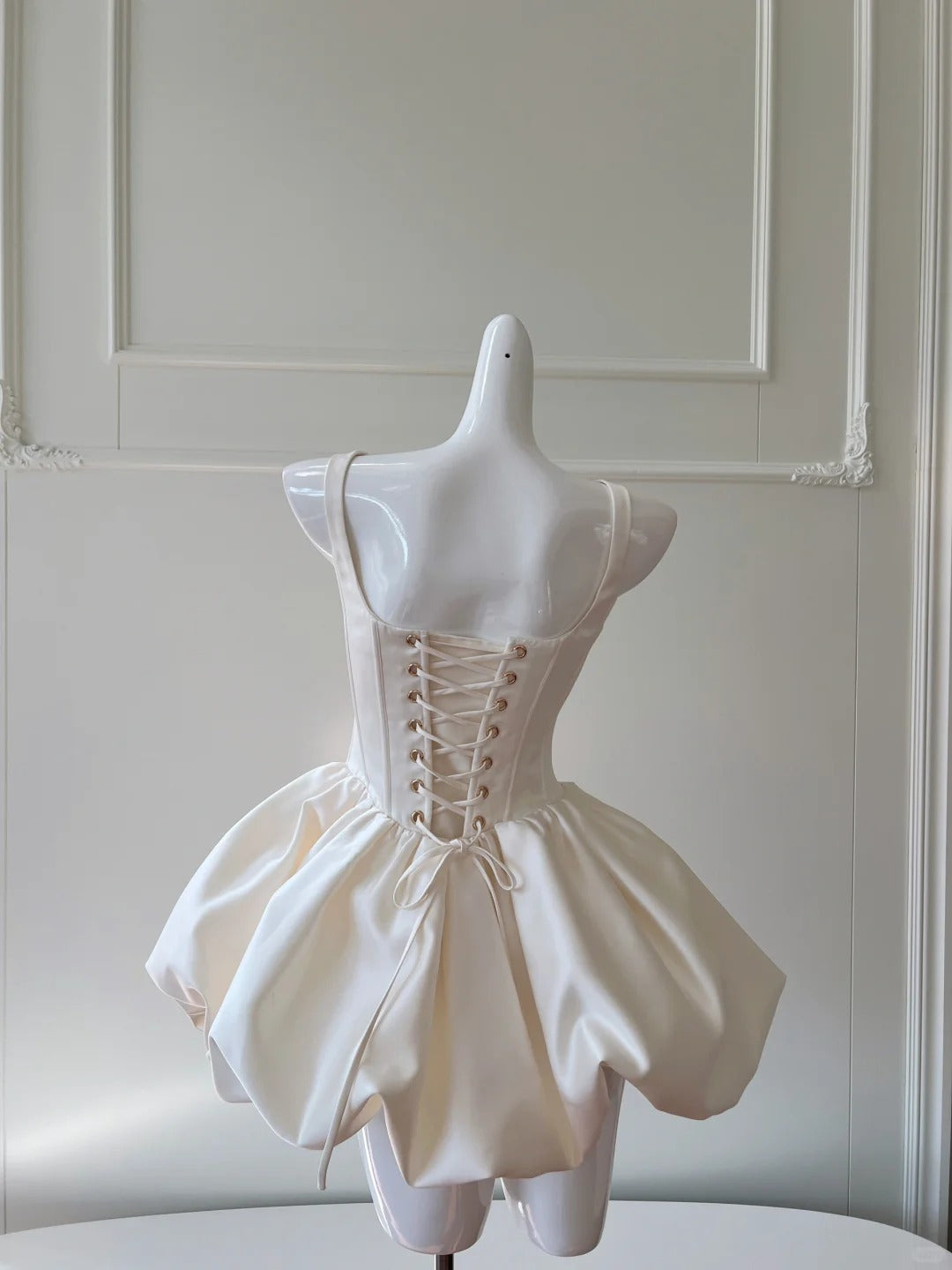 Moonlight White Short Satin Homecoming Dress Party Gown gh4763