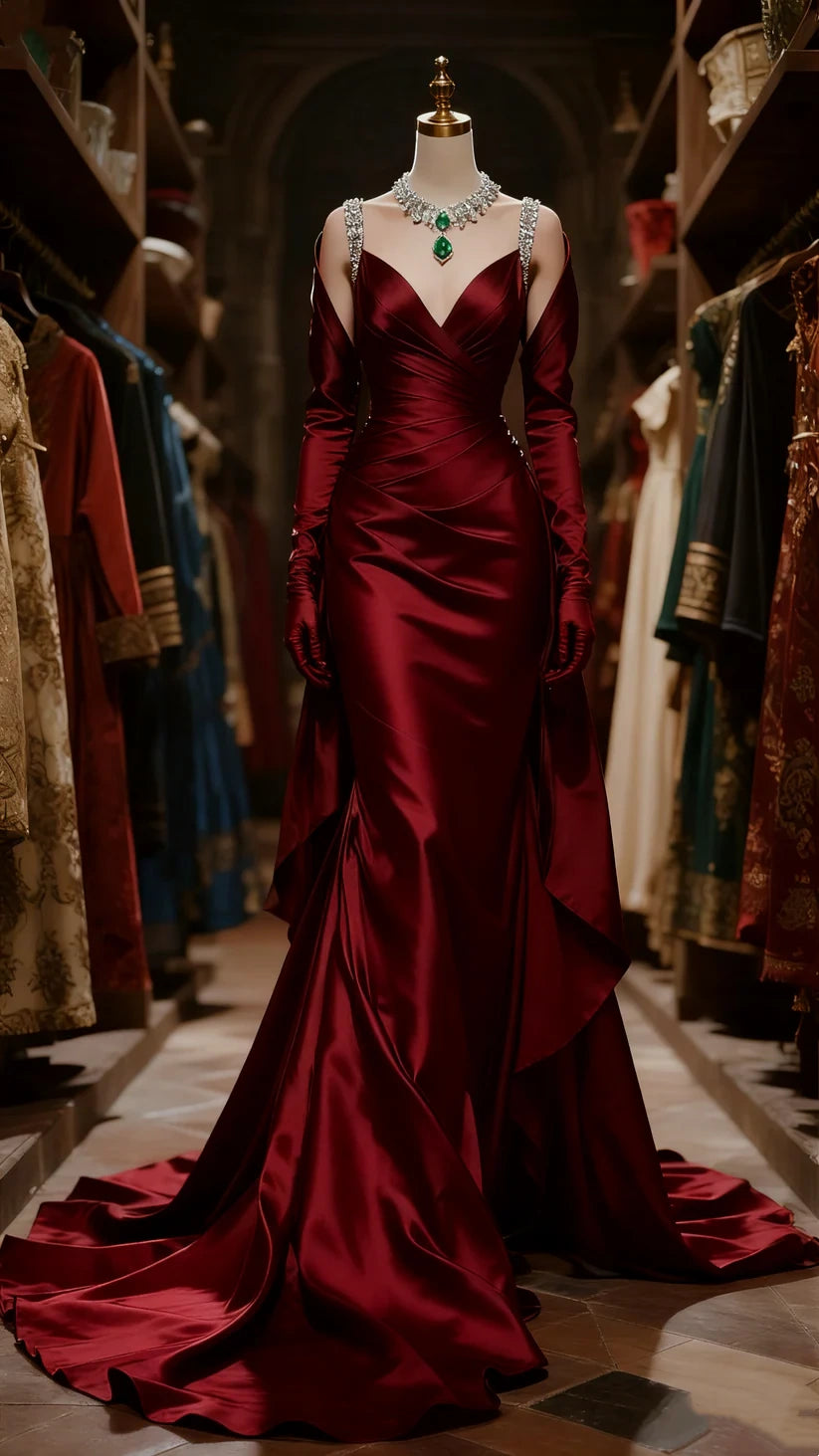 girlhomeshops-Luxury Birthday Style Dark Green Satin Rhinestone - Trimmed Long Sleeve Waist - Cinched Floor - Length Long Birthday Dress gh5874