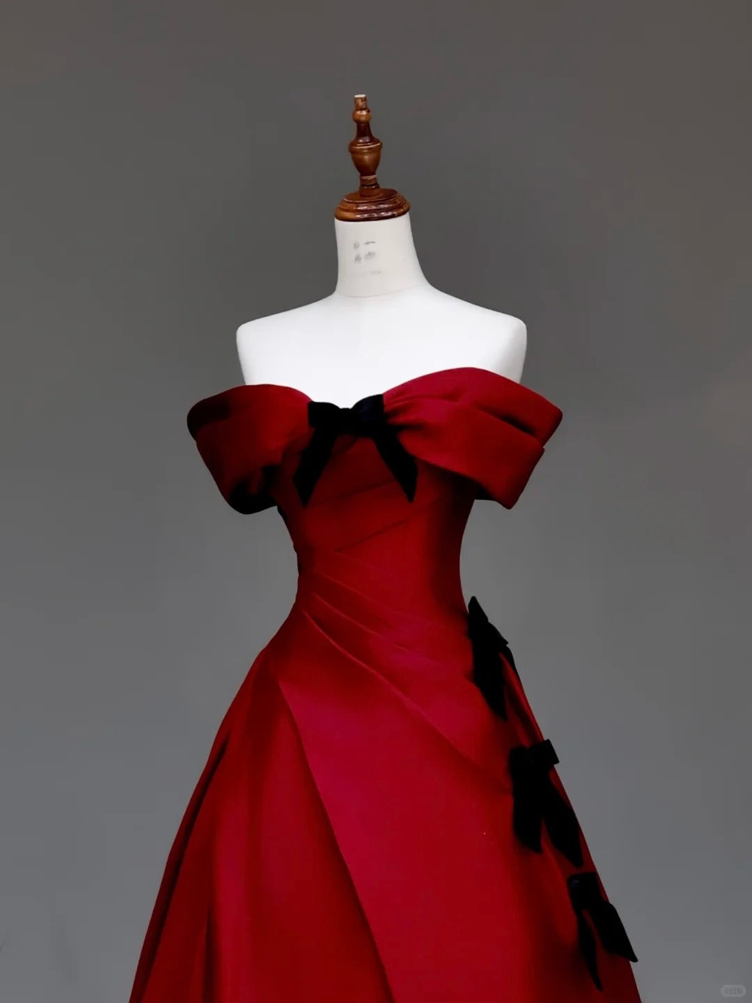 Girlhomeshops -Red bow long satin prom dress evening dress party dress gh5115