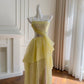 Robe de soirée longue fluide en mousseline de soie, style futuriste, jaune argenté, gh4404