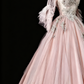 girlhomeshops-Pink, Gorgeous, Delicate Lace And Beaded Long Prom Dress gh6282