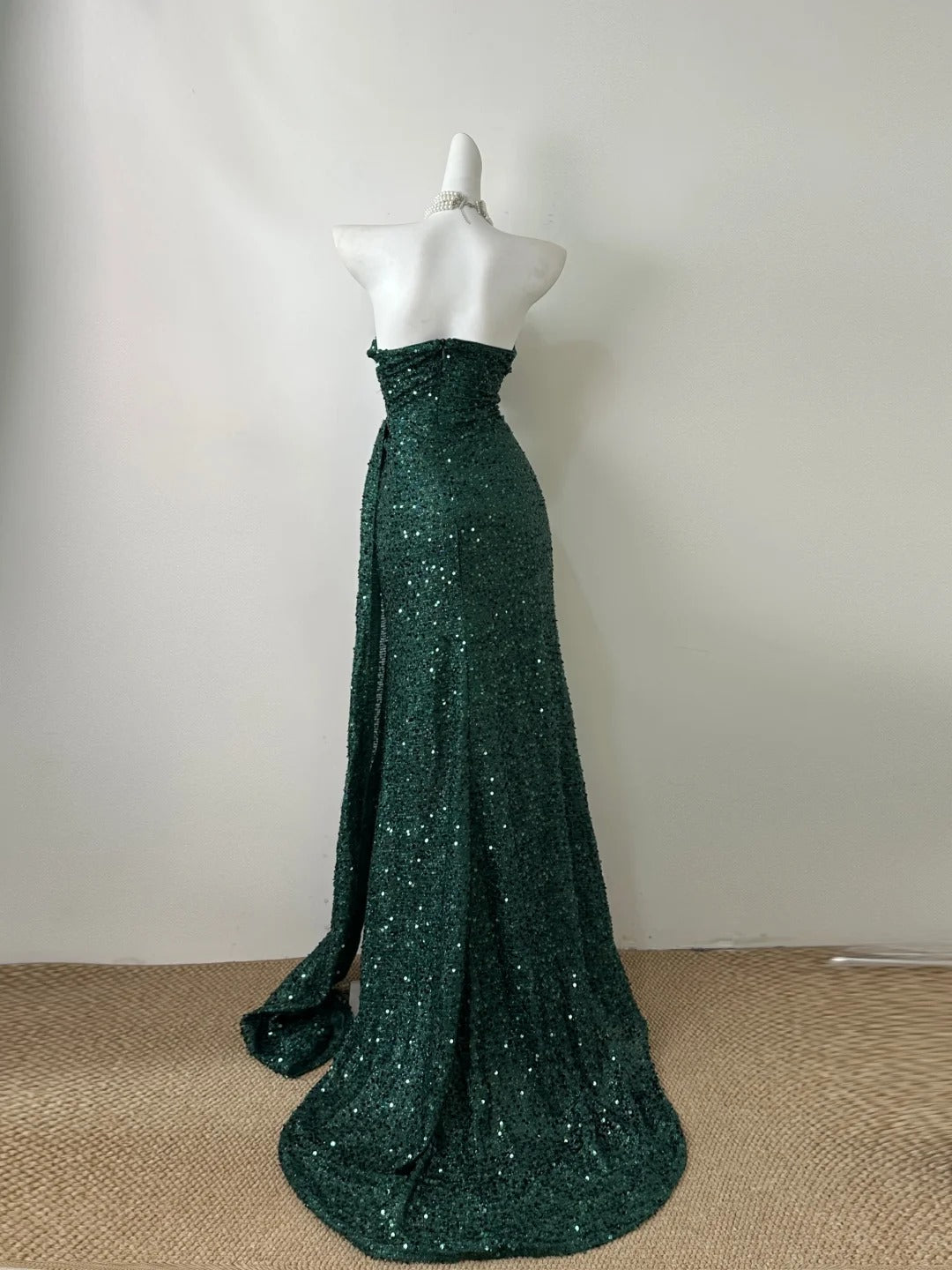 Green simple fashionable elegant long sequin floor-length tail ball gown evening dress prom dress gh3727