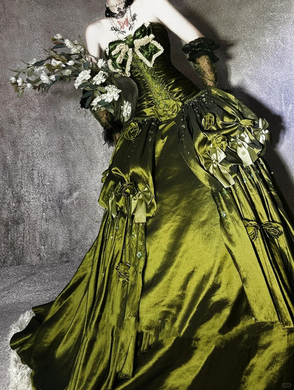 Robe de soirée longue en satin vert, magnifique et exquise, avec perles, gh4500