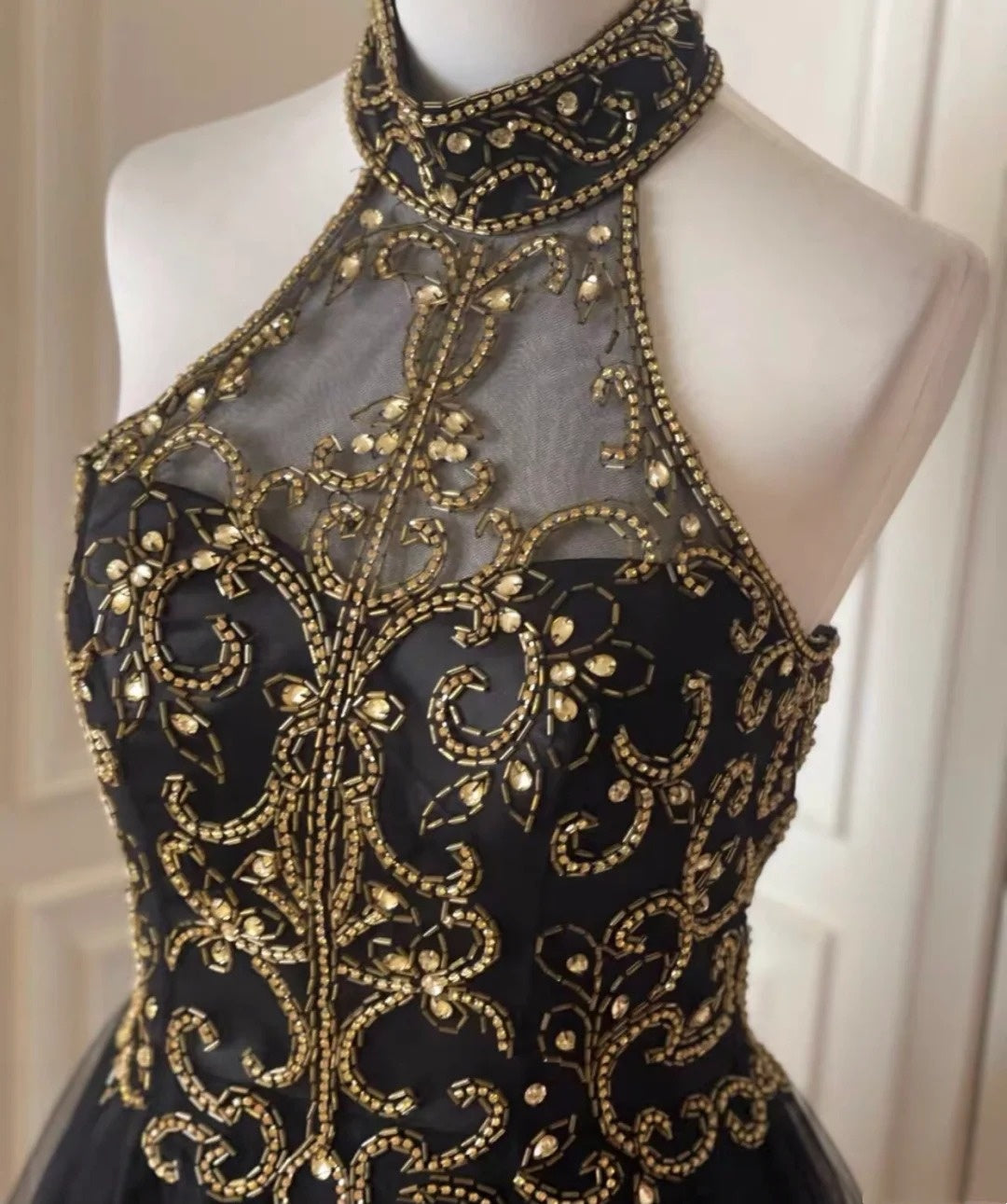 Black Gold Beaded Short Tulle Homecoming Dress Prom Dress Birthday Party Dress gh4848