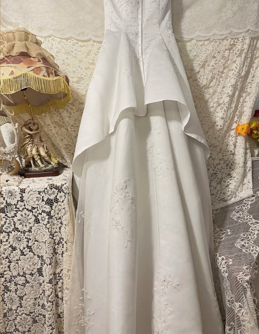 Robe de bal longue en satin blanc avec perles exquises, robe de soirée, robe de mariée gh4511