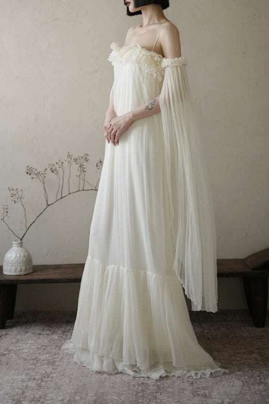 girlhomeshops - Robe de fée blanche longue en mousseline de soie gh5735