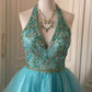 Blue Beaded Short Chiffon Homecoming Dress Prom Dress Birthday Party Dress gh4847