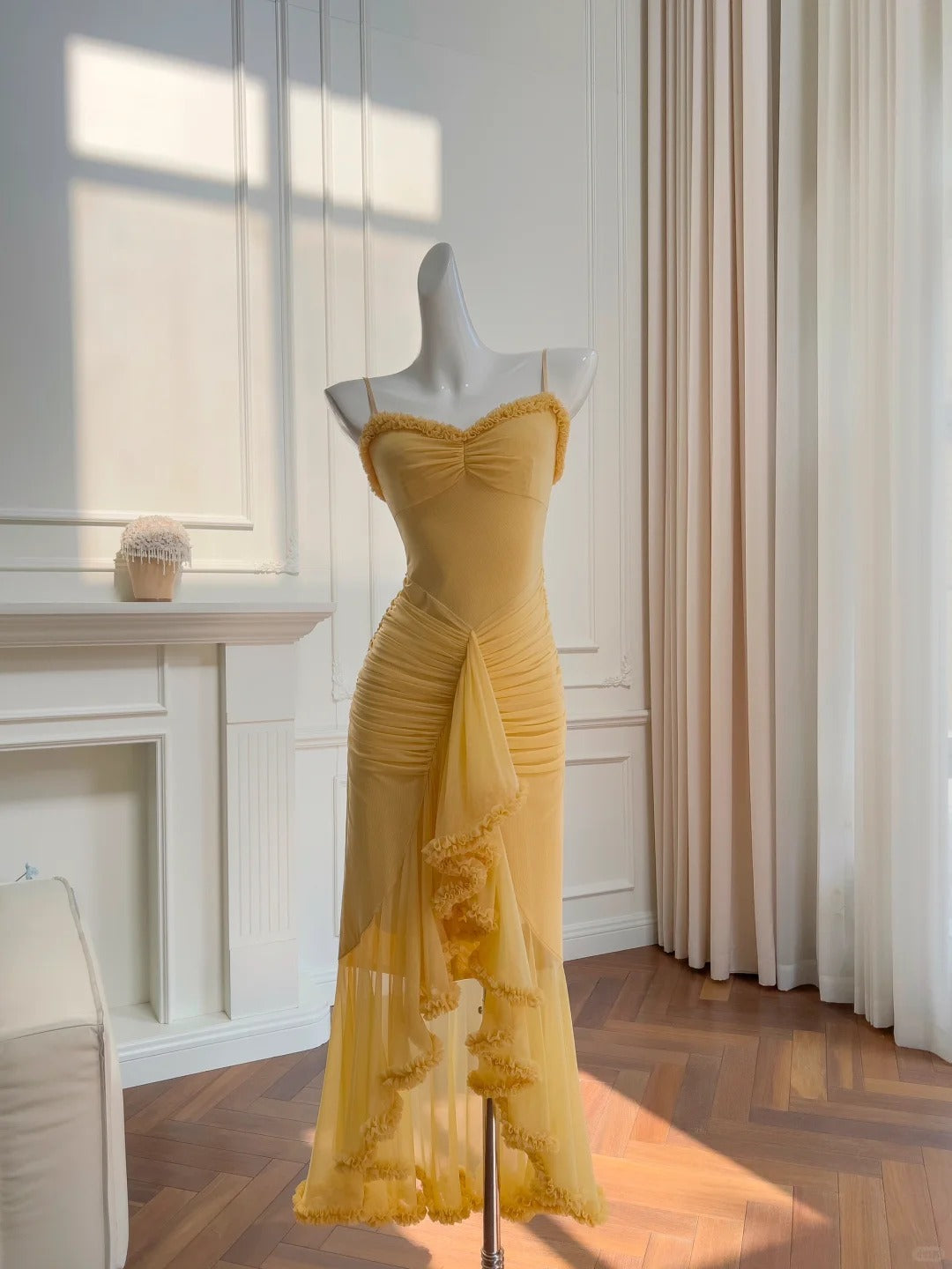 Green/Yellow Fashion Elegant Long Chiffon Ruffle Homecoming Dress Prom Dress Evening Dress Party Dress gh4184