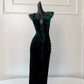Green Vintage Elegant Long Velvet Slim Evening Dress Party Dress Prom Dress gh4273