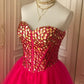 ❤️Pink retro noble princess short homecoming dress sequined tulle ball dress evening dress gh4392