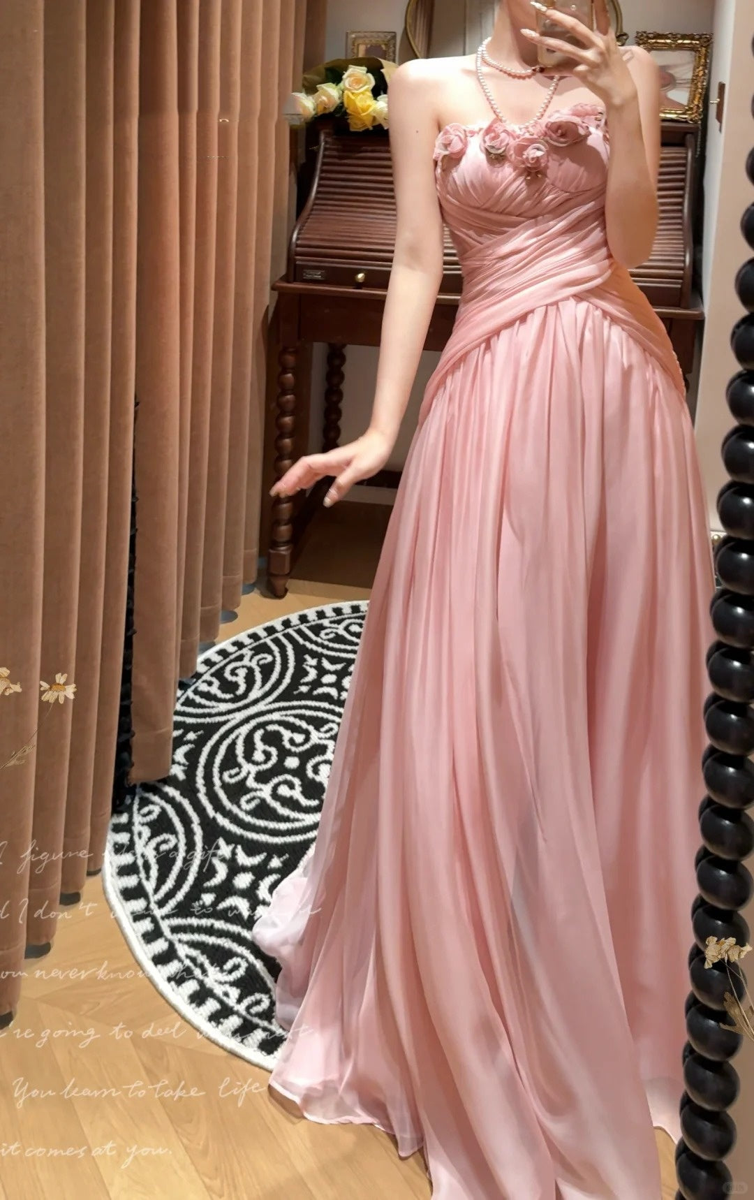Robe de bal longue en tulle rose à fleurs, élégante, robe de soirée, robe de demoiselle d'honneur, gh4461