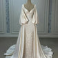 Girlhomeshops - Robe de mariée longue en satin blanc ivoire à manches longues, longueur au sol, robe de bal gh5390