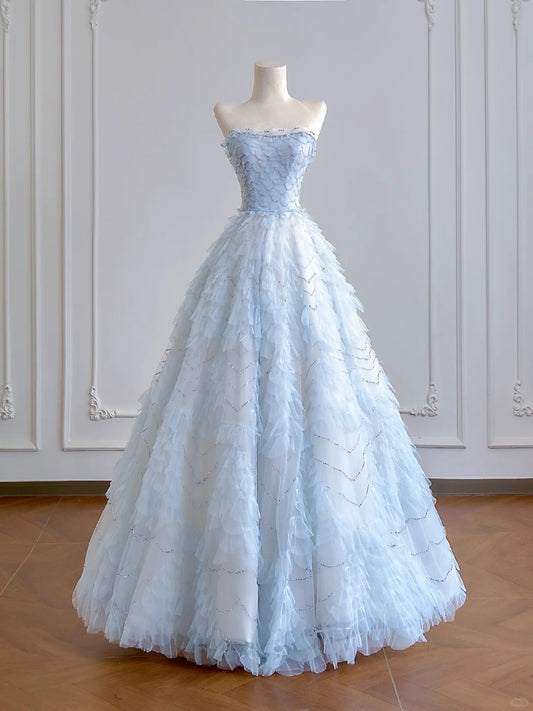 Girlhomeshops - Robe de mariée longue en tulle et organza bleu clair, longueur au sol, gh5487