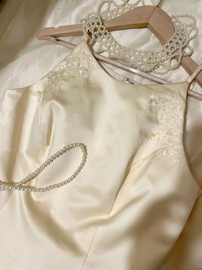 Gelbes florales langes Chiffon-Partykleid aus Chiffon, Abendkleid, Abschlusskleid, zweiteiliges Set gh4506